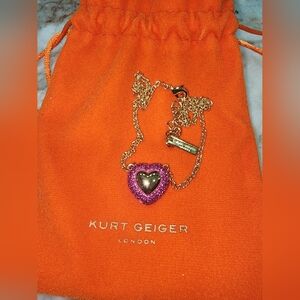 Kurt Geiger Purple Pink Heart Pendant Necklace with Gold Chain